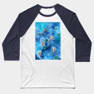 Koi Fish Pond in the Rain Baseball T-Shirt